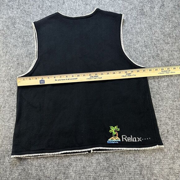 Vintage Marisa Christina Sweater Vest XL Black Embroidered Summer Beach Grandma - Picture 10 of 11